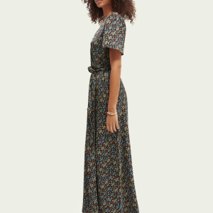 Maxi abito in poliestere riciclato stampato