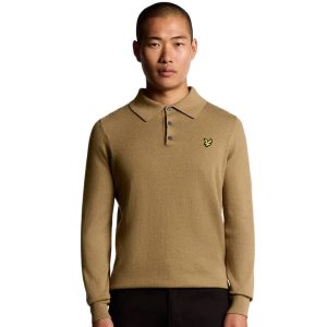 Maglia Polo a maniche lunghe lana merino e cotone