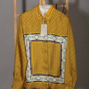 Camicia donna Le Sarte Pettegole 100% seta stampa fantasia fondo giallo oro