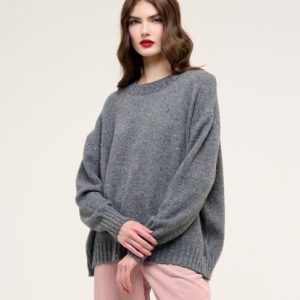 Maglia boxy fit scollo a barca con paillettes