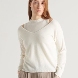 Maglia a V scollo ampio in misto cachemire