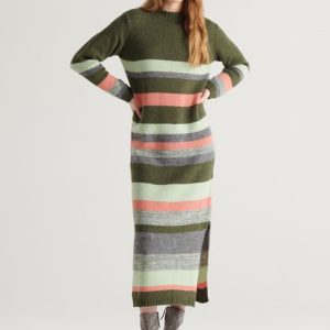 Abito lungo a righe in lana Made in Italy