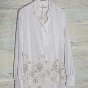 Camicia donna manica lunga Le Sarte Pettegole 100% cotone colore bianco con ricamo