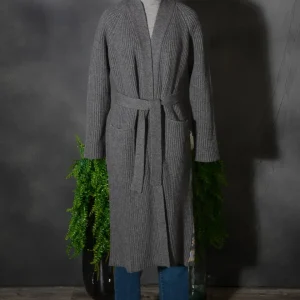 Cappotto in maglia con cintura e schiena decorazione Jacquard Roberto Collina D19041 colore GRIGIO D1919