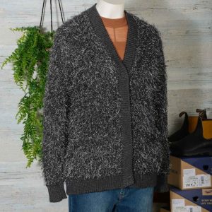 Cardigan donna in lana merino Roberto Collina B19020 colore grigio scuro con inserti in lurex