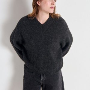 Maglione Taglio ampio Scollo a V Bordo a costine Filato italiano