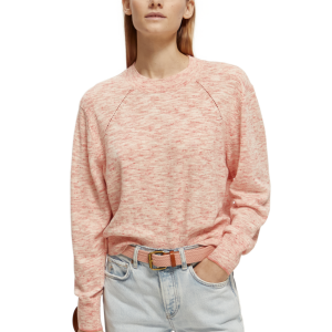 Pullover girocollo con dettaglio Pointelle in Lino Cotone