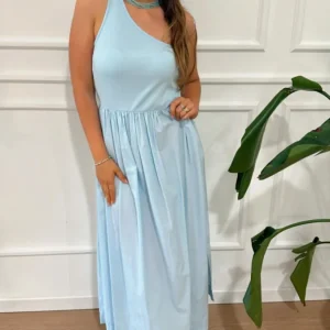 Abito midi monospalla Vicolo TD1667 azzurro