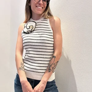 ECO Top Girocollo Bianco a Righe