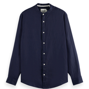 Camicia in lino a maniche lunghe con collo coreano