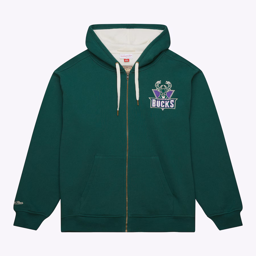 Felpa con cappuccio e zip intera Milwaukee Bucks Vintage Logo Playoff Win 2.0
