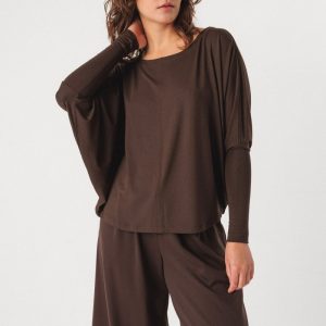 Maglia Top ampio con scollo a barca e maniche a pipistrello
